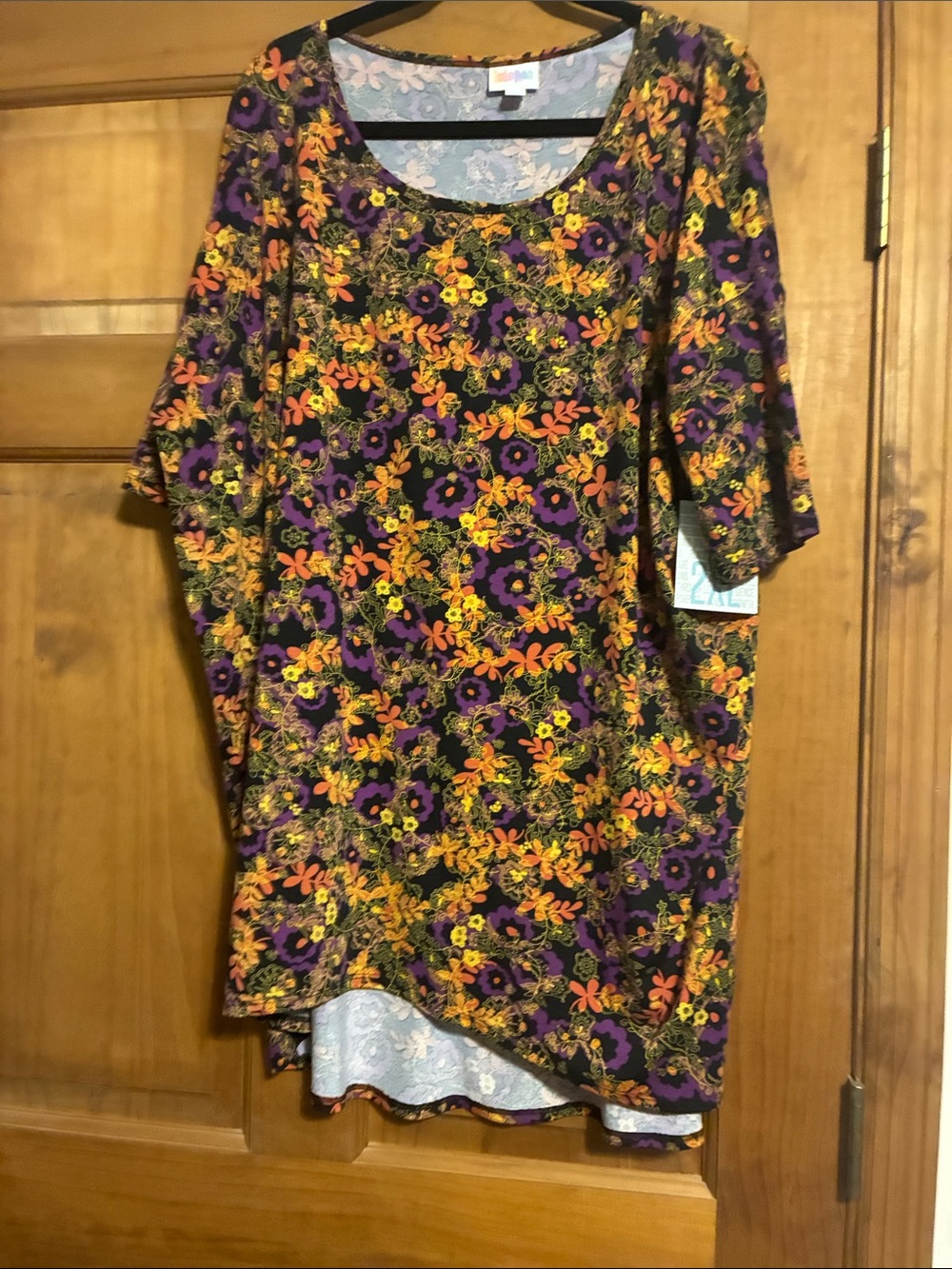 LuLaRoe Floral Scoop-Neck Maxi top in Black, Purple & Orange